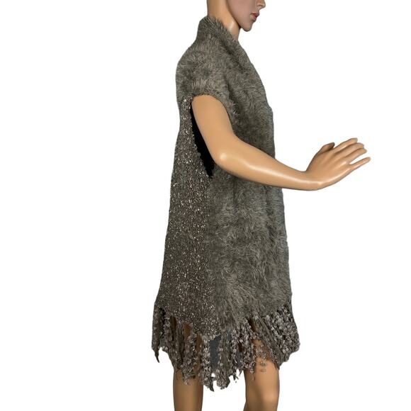 Vintage Alberto Makali Faux Fur Cardigan Sleeveless Fringe Size S Boho Chic Rare - Picture 2 of 8